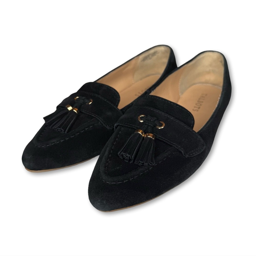 Talbots Francesca Tassel Driving Flats Black Suede Leather Size 6.5 Slip On